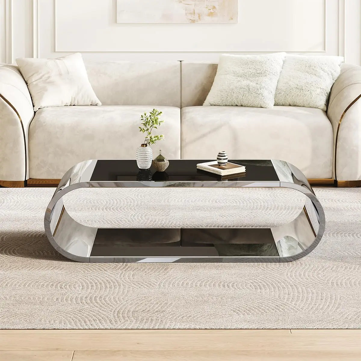 Glass Top Coffee Table With Stainless Steel Base Modern