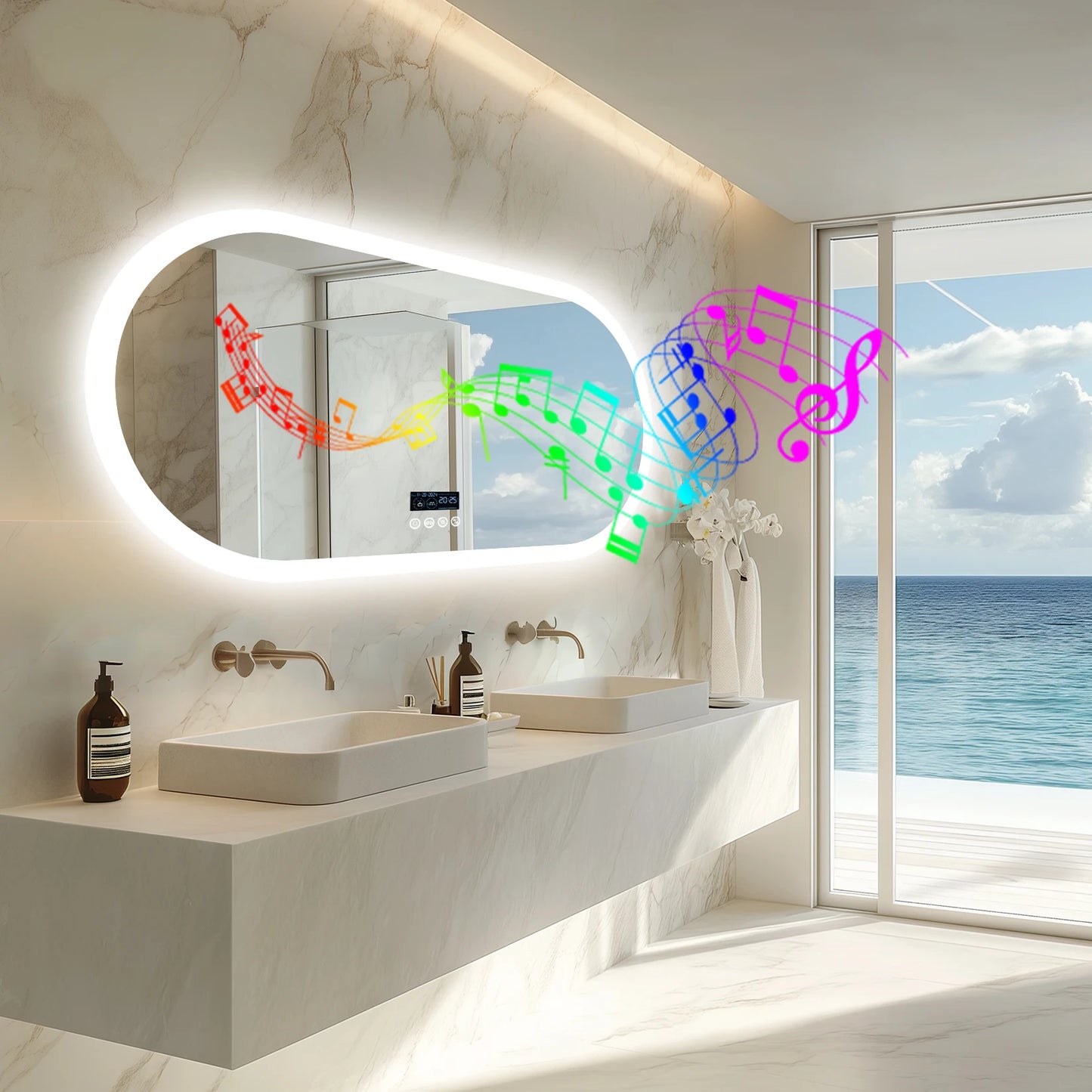 Wisfor Oval LED Bathroom Mirror With Anti-Fog Bluetooth Speaker