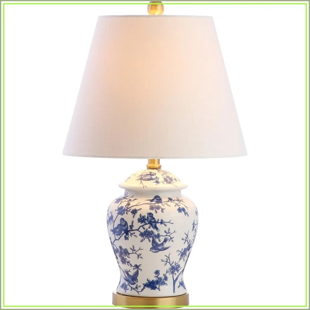 Ceramic Ginger Jar Table Lamp With Linen Shade LED Bedside Living Room