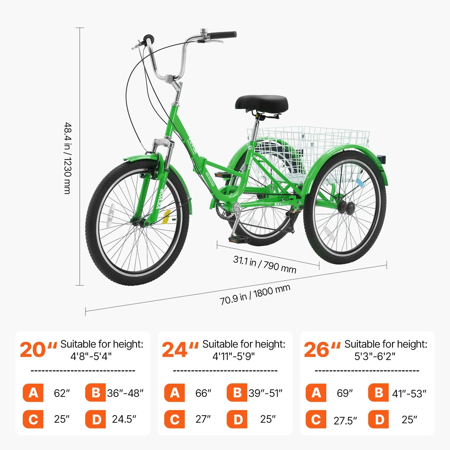 SucceBuy Folding Adult Tricycle 7 Speed Carbon Steel