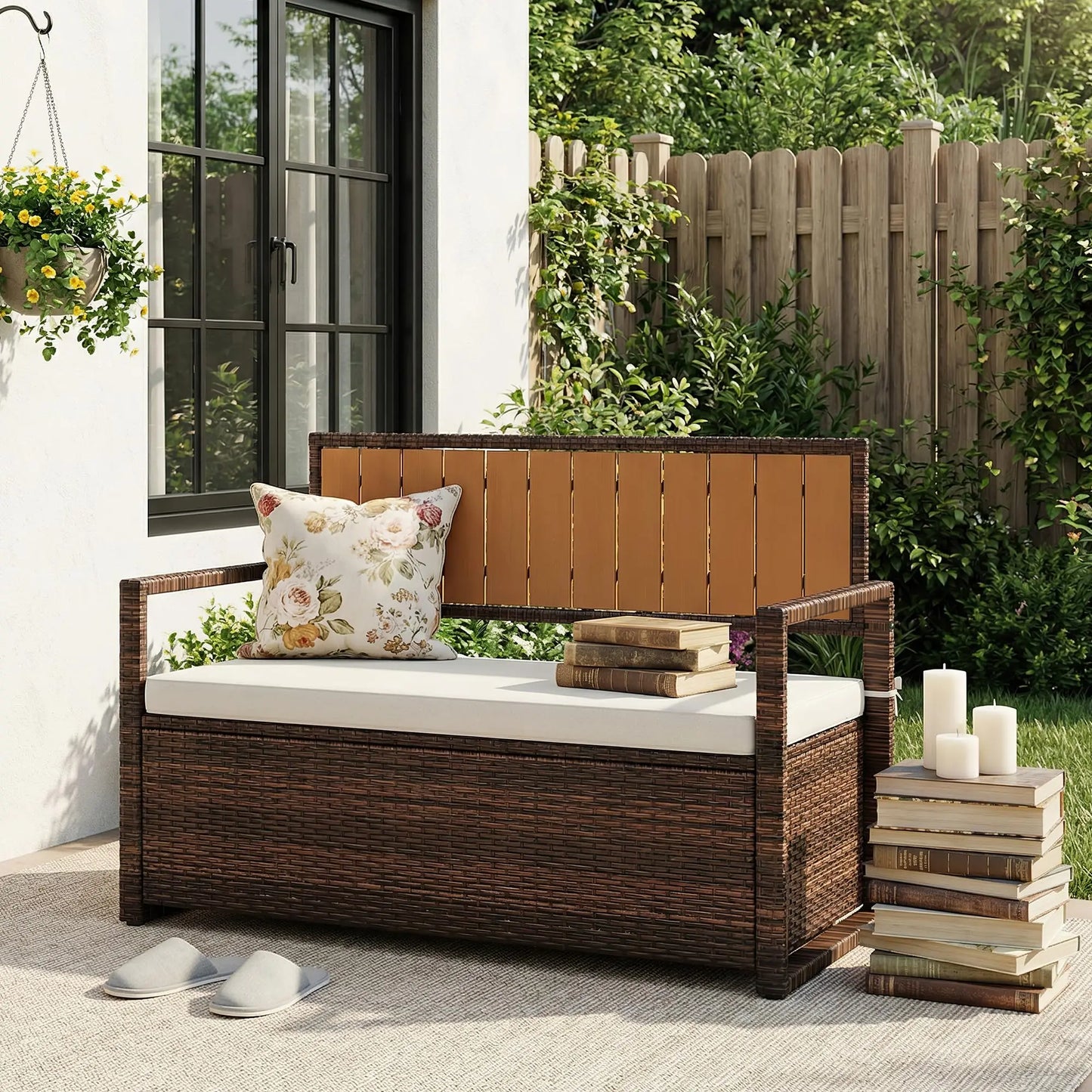 Outdoor Storage Bench Rattan Deck Box With Seat Patio