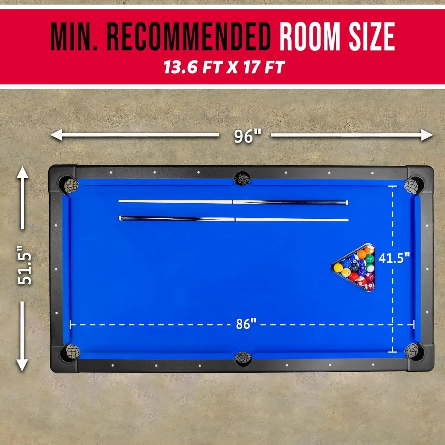 Portable Pool Table With Full Set Balls Cues Chalk