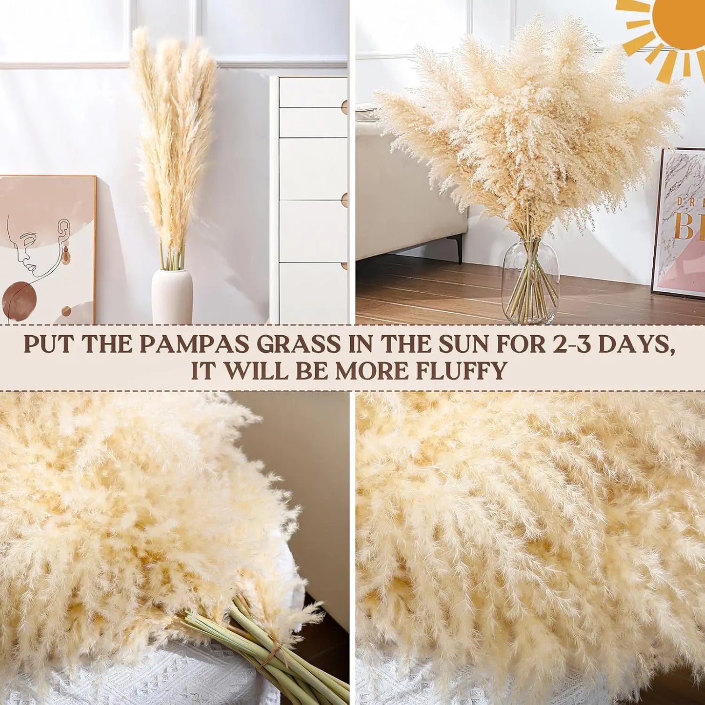 NONECN Dried Pampas Grass Decor 16Pcs Boho Neutral Bouquet