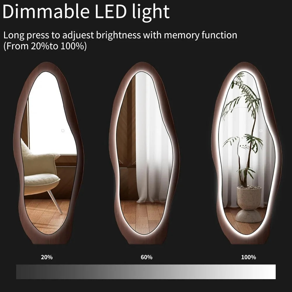 HUANHUI LED Wood Mirror With Lights Wall Mounted Indoor