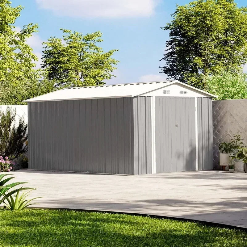 Outdoor Steel Shed With Lockable Doors And Tool Storage