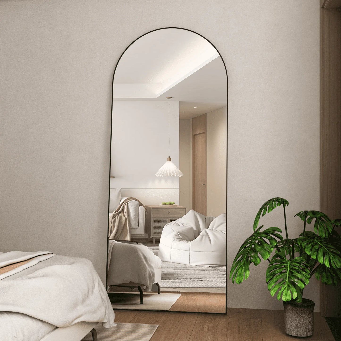 Arched Full Length Black Floor Mirror 65x24 Inch Stylish Body Mirror