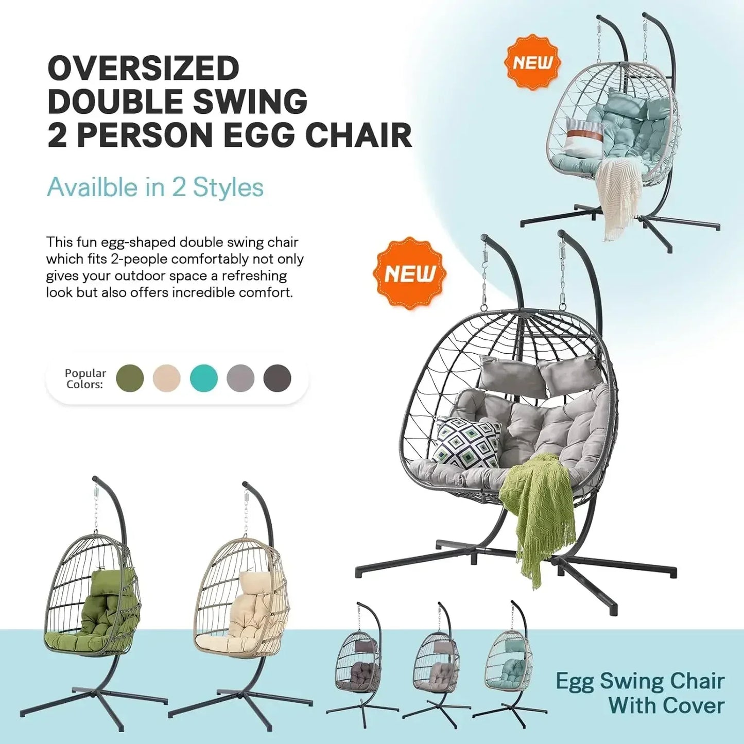 XMSJ Egg Swing Chair With Stand For Indoor Outdoor