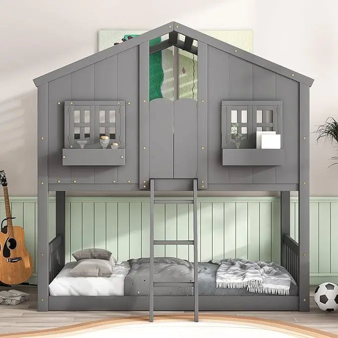 Twin Over Twin Bunk Bed Playhouse With Drawers