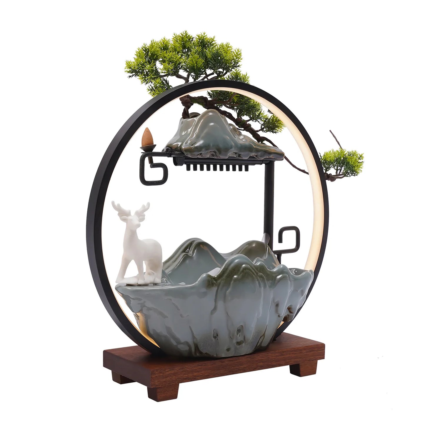 Ceramic Tabletop Fountain With Mist And LED Deer Figurine