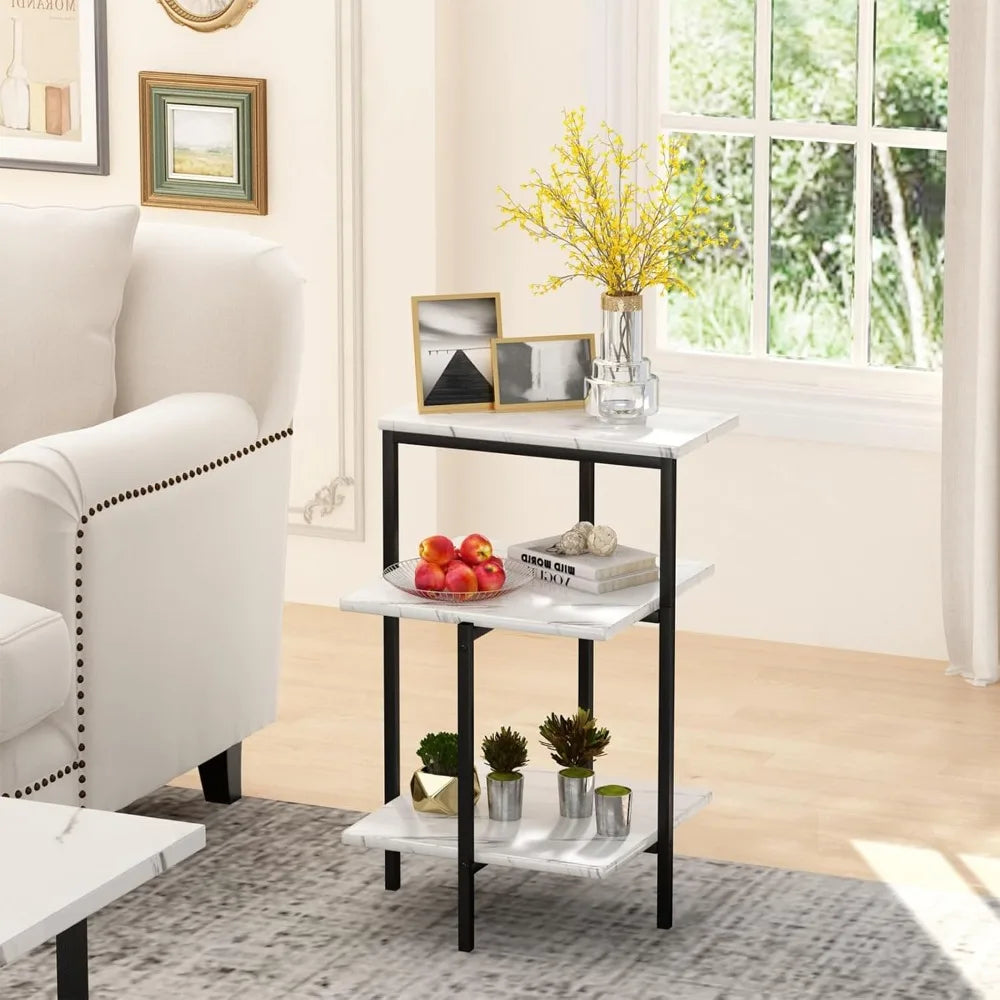 Faux Marble Coffee Table Set With Metal Frame 3-Piece