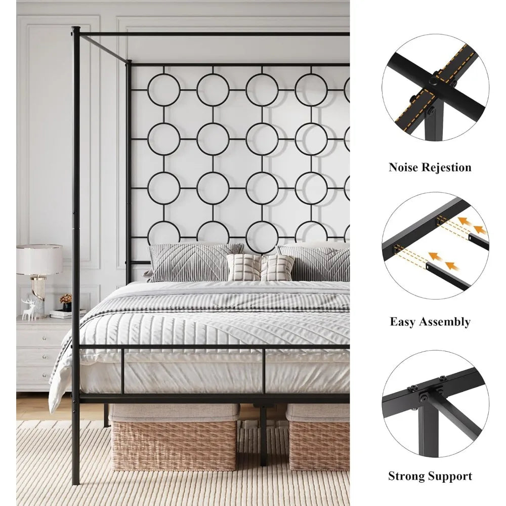 RBXC Metal Canopy Bed Frame With Slat Support Foundation