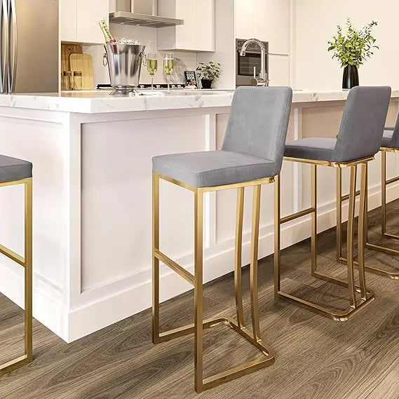 30 Inch Upholstered Velvet Barstools Set of 2 with Gold Metal Frame