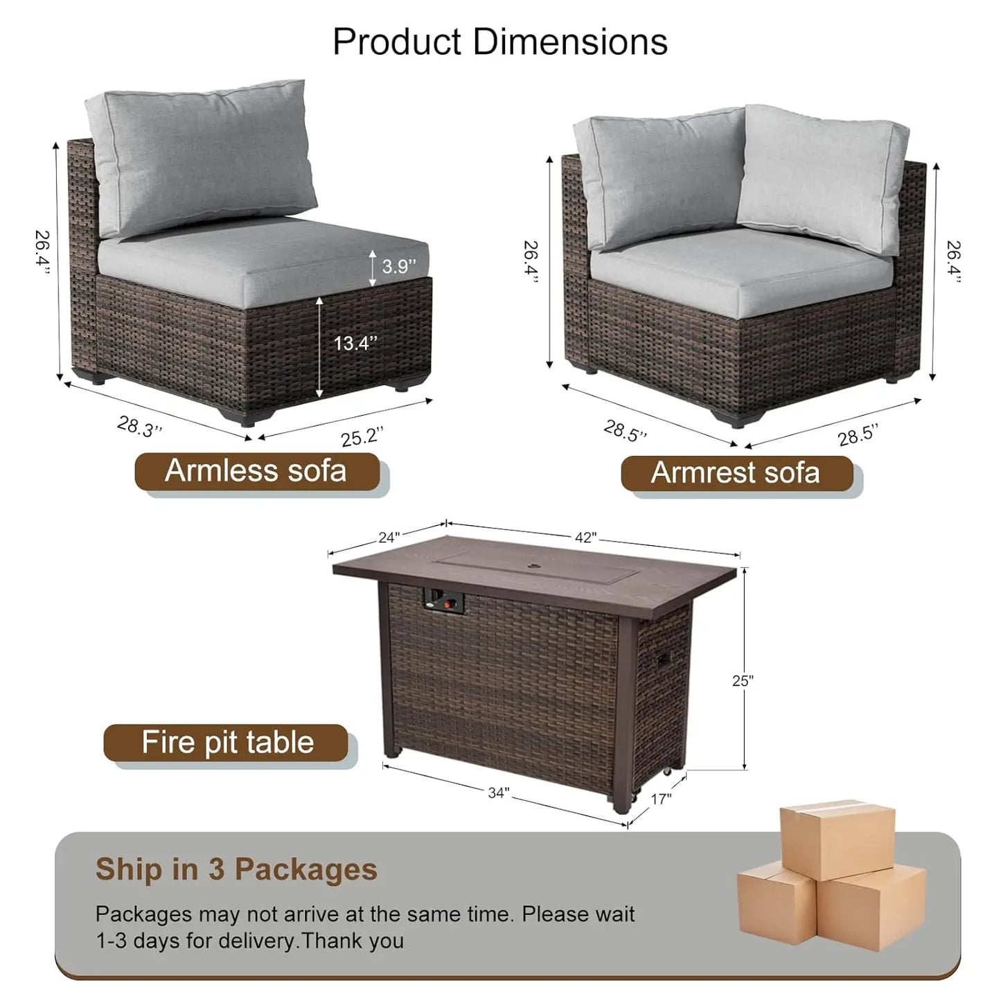 XIAOLANG Outdoor Patio Sectional Sofa Set With Fire Pit