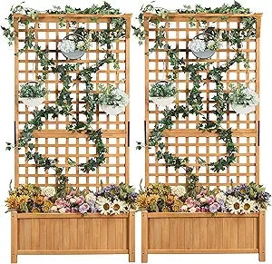 72 Inch Garden Planter with Trellis for Climbing Plants and Outdoor Use