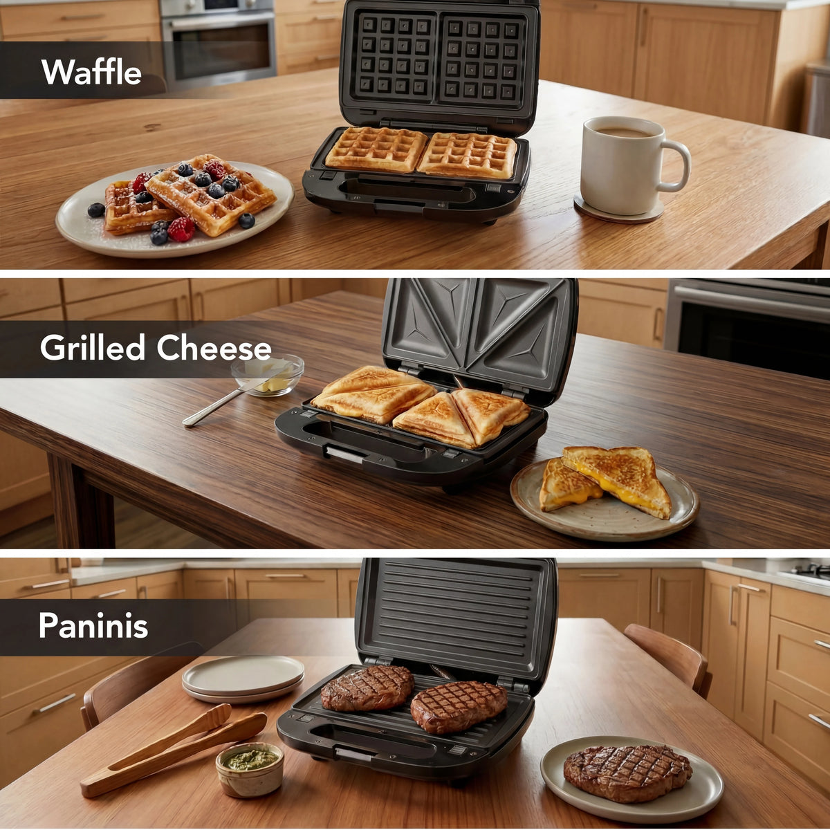 CACHOO 3-in-1 Sandwich Maker Panini Waffle Iron Grill