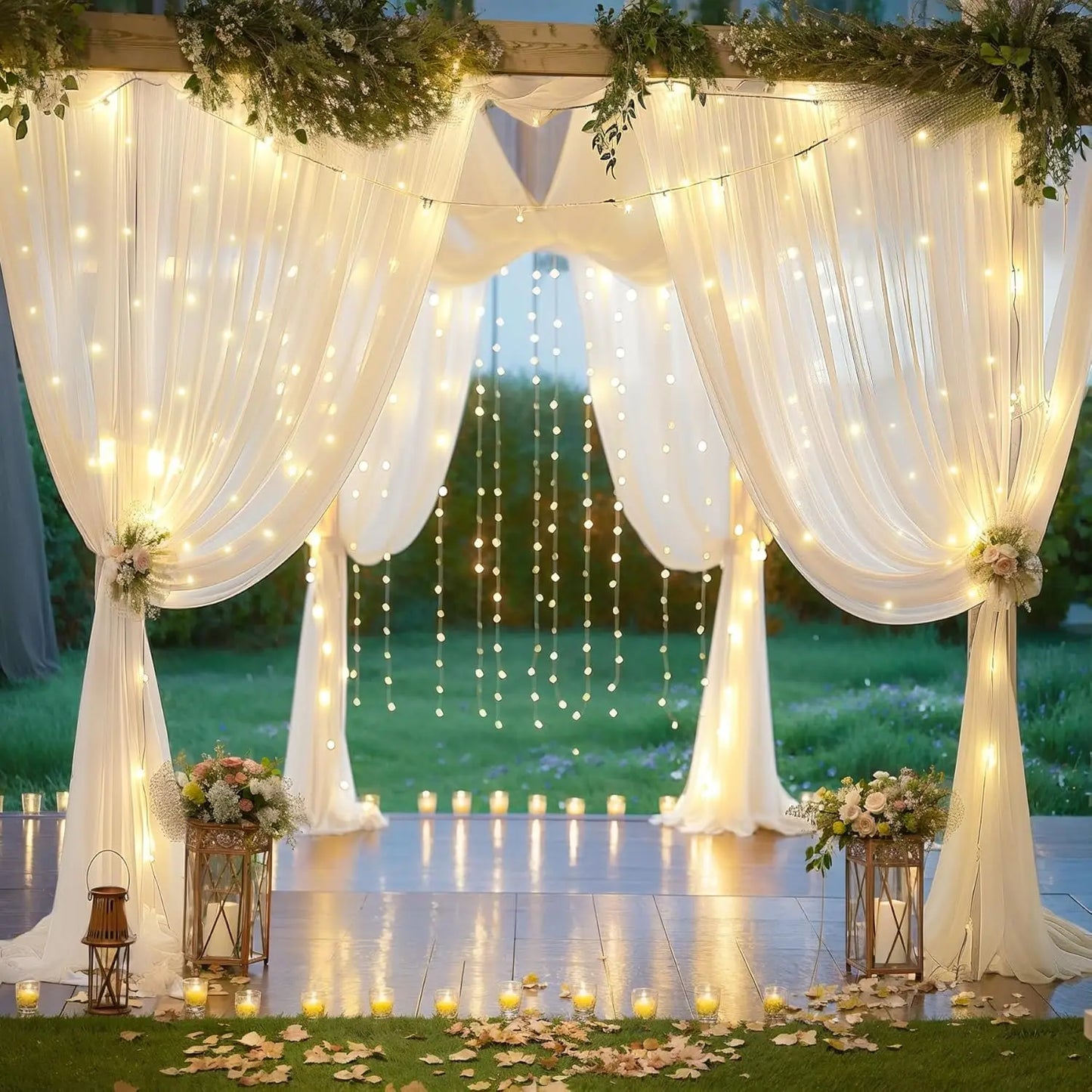 10 Panels Chiffon Backdrop Curtain With Lights For Weddings