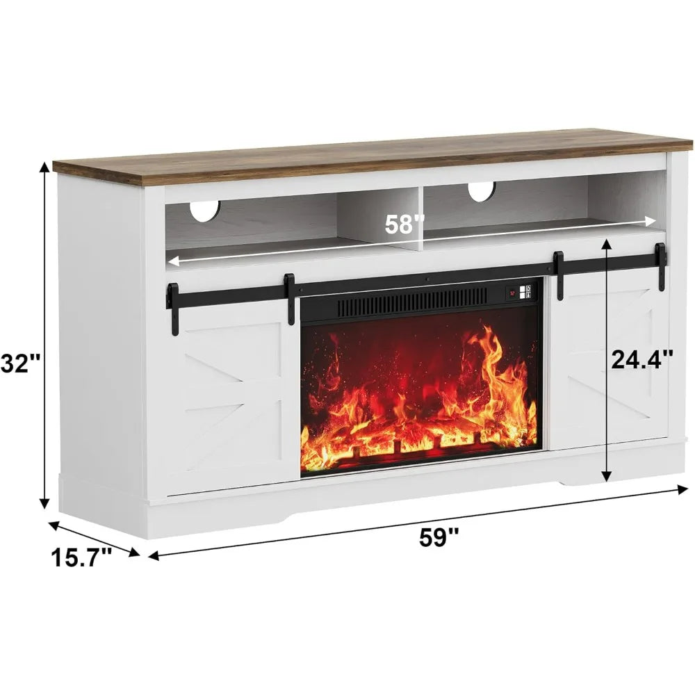 JUMMICO Fireplace TV Stand Entertainment Center with Storage Shelves