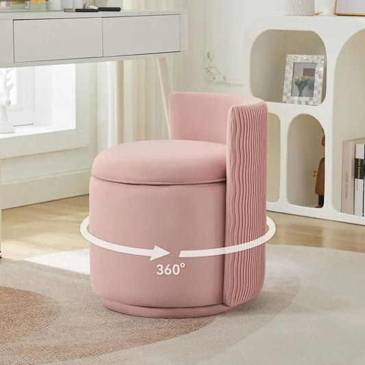 Velvet Swivel Vanity Chair Featuring Padded Seat And Wave Backrest