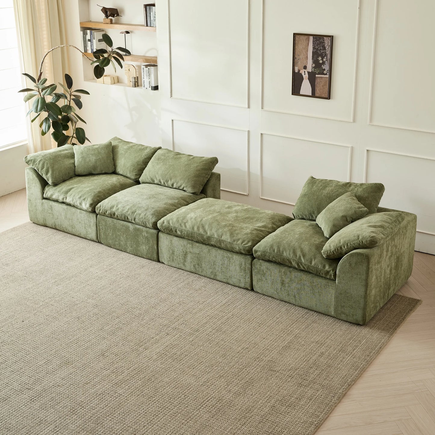 Yeflixvrau Modern Cloud L-Shaped Chenille Sofa Ottoman