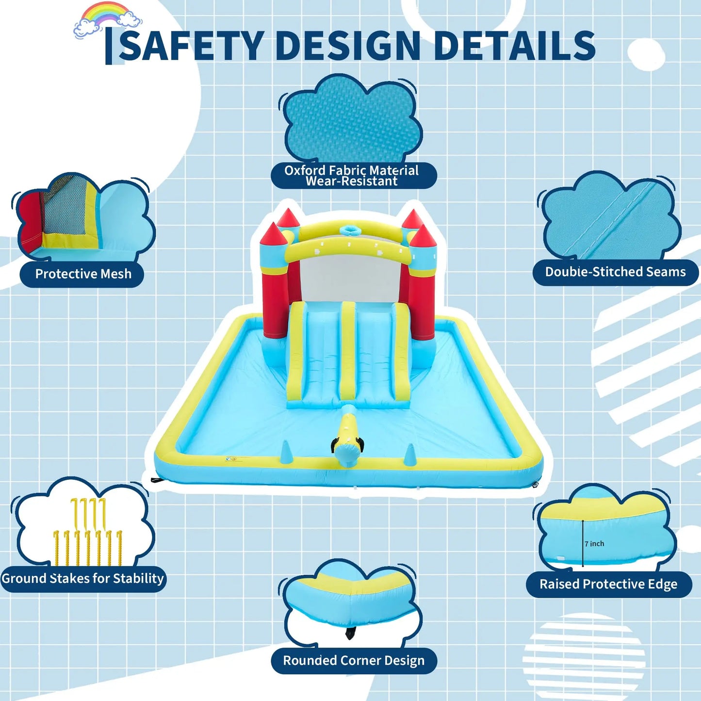 HiMISS 7 In 1 Inflatable Bounce Castle Water Slide