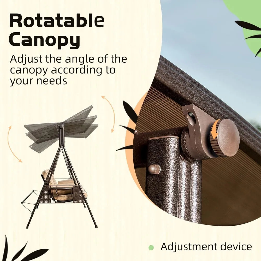 Outdoor Porch Swing With Hardtop 3 Seat Patio Swing