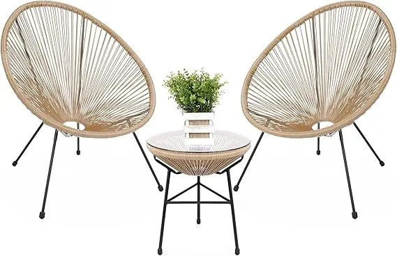 3 Piece Outdoor Acapulco All Weather Patio Conversation Bistro Set Natural