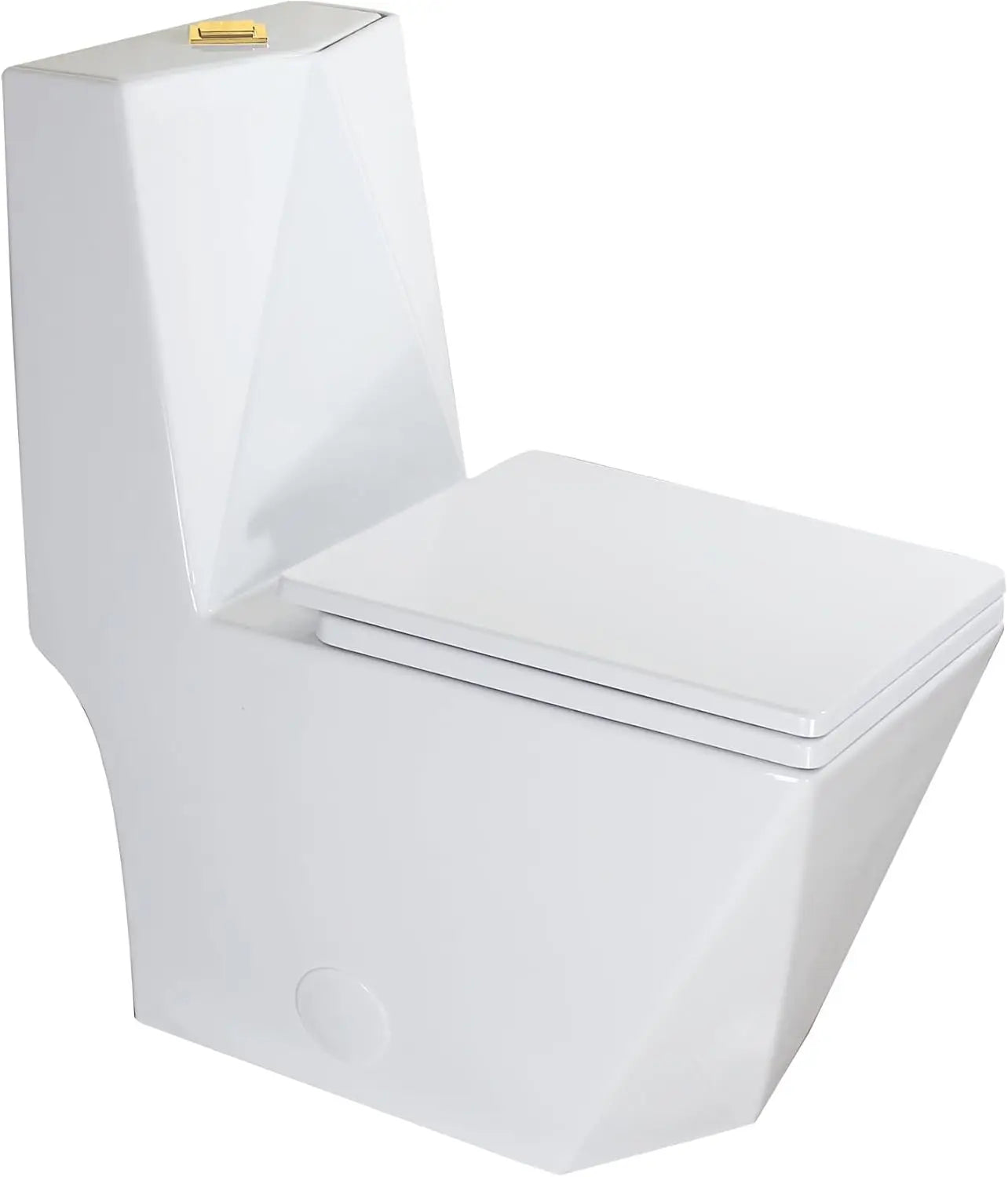 Modern Black One Piece Square Toilet with Gold Button and Diamond Design