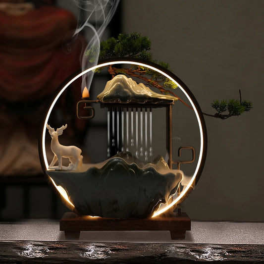 Ceramic Tabletop Fountain With Mist And LED Deer Figurine