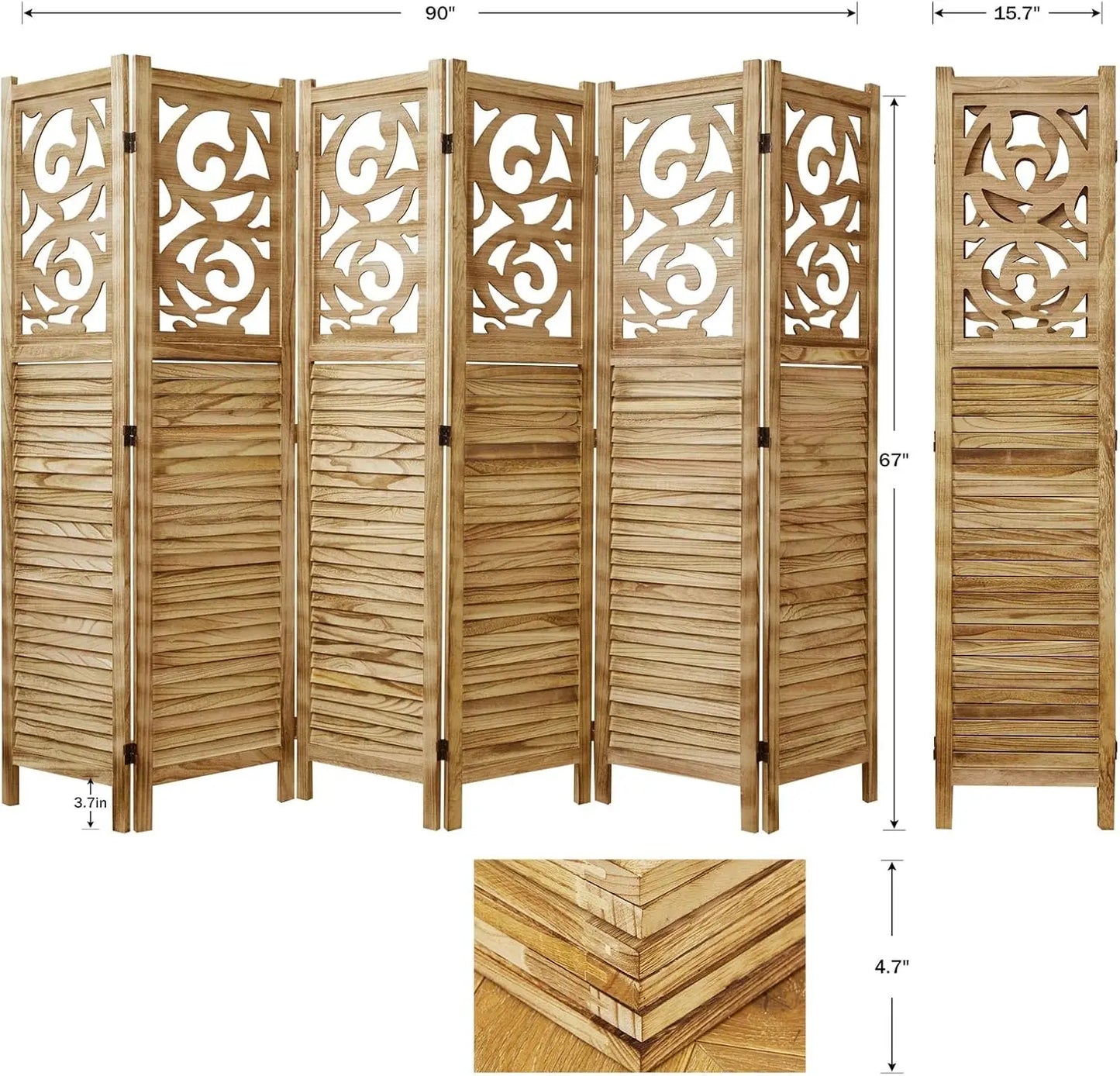 Wood Carved Privacy Screen Freestanding Decorative Partition