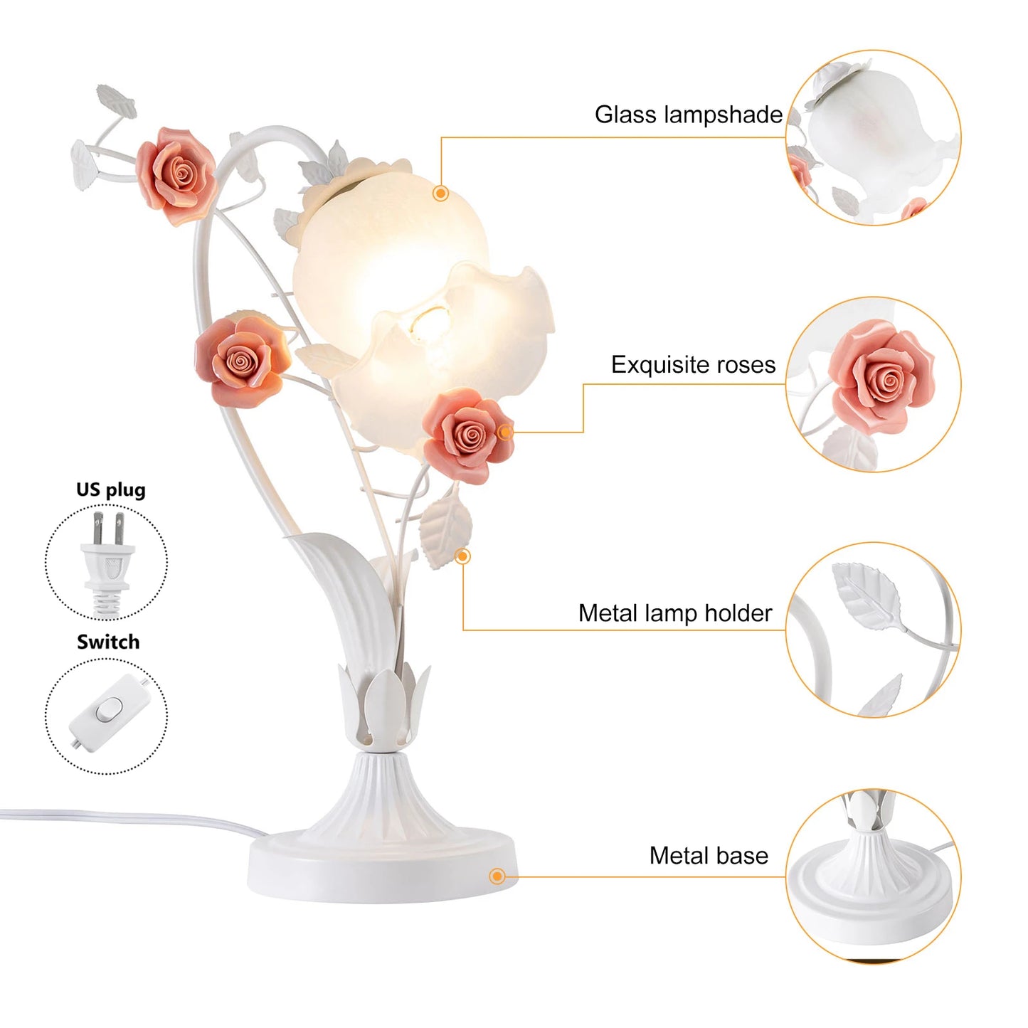 Modern Stained Glass Flower Table Lamp With Switch