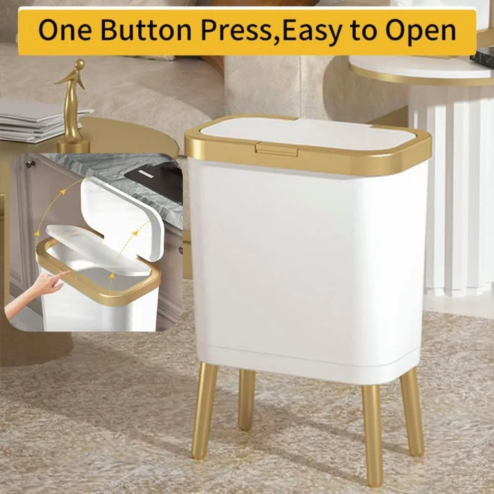 NBVCX Narrow Bathroom Trash Can With Lid Push Button
