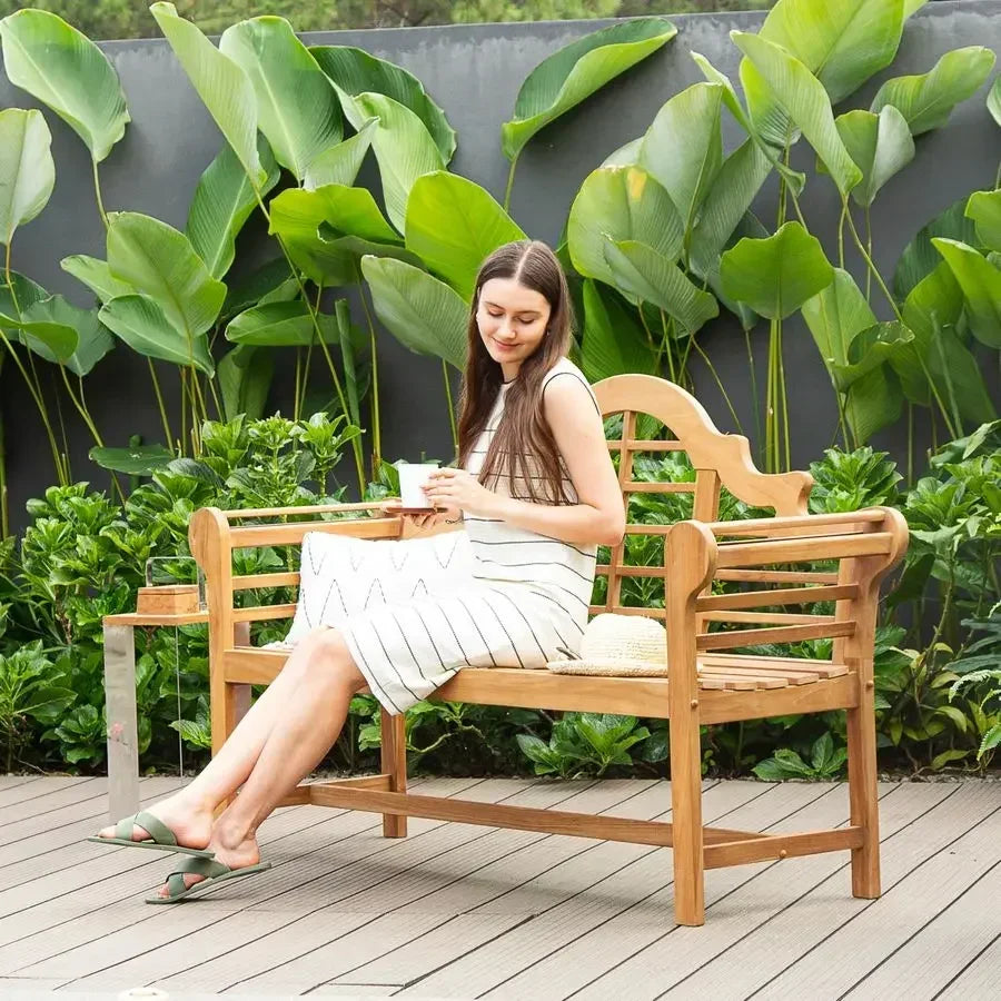 Casual Lutyens Teak Wood Garden Bench Outdoor Patio Seating