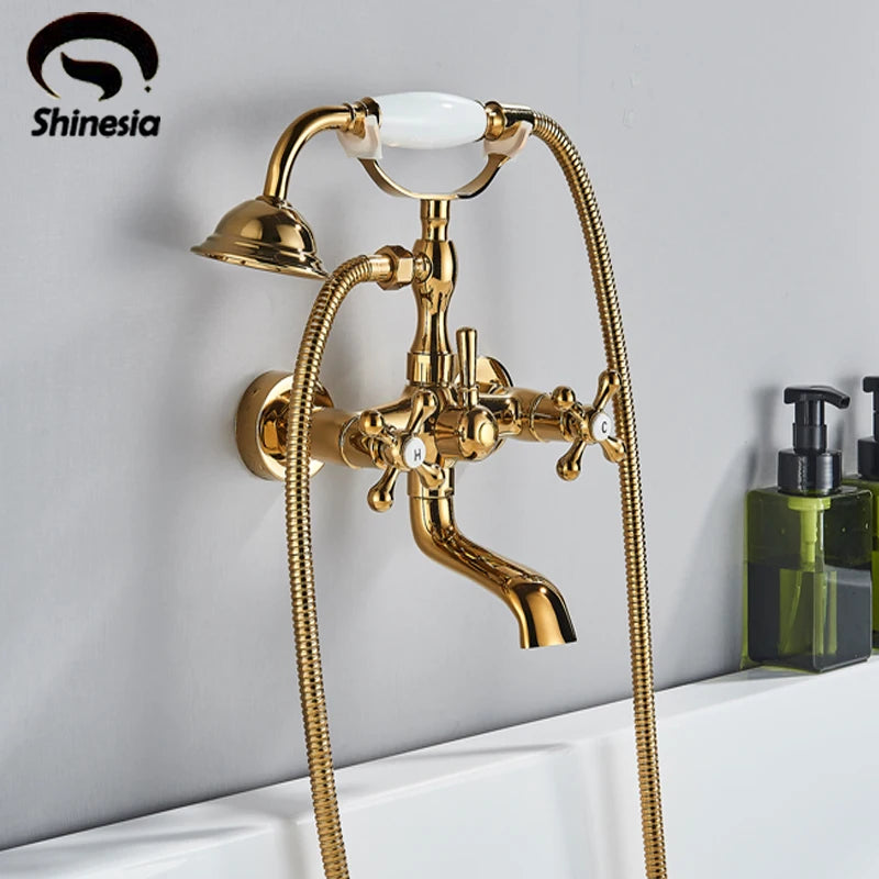 Shinesia Brass Waterfall Bathtub Faucet With Dual Handle Handshower