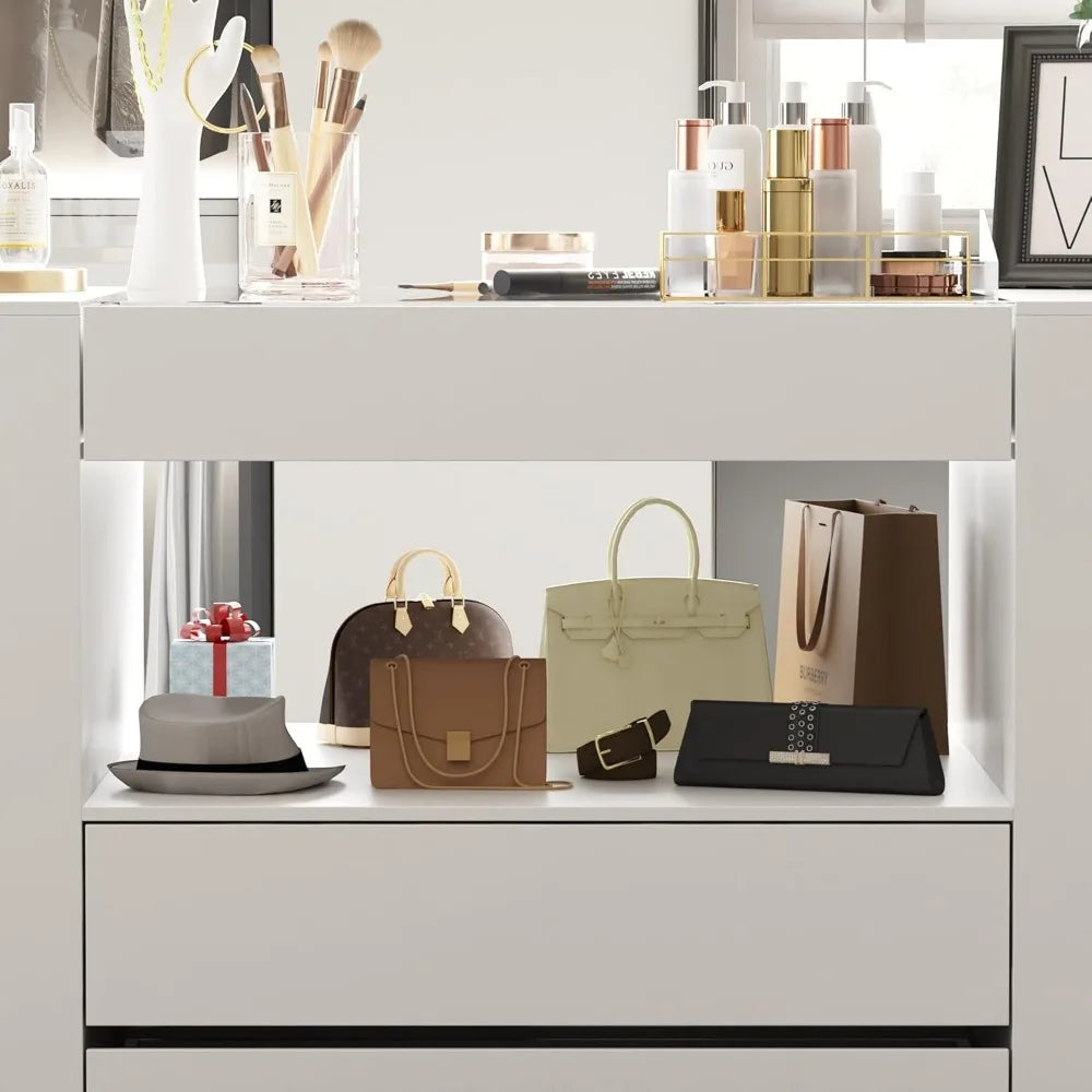 Ticify Armoire Island Wardrobe With Glass Tabletop Drawers
