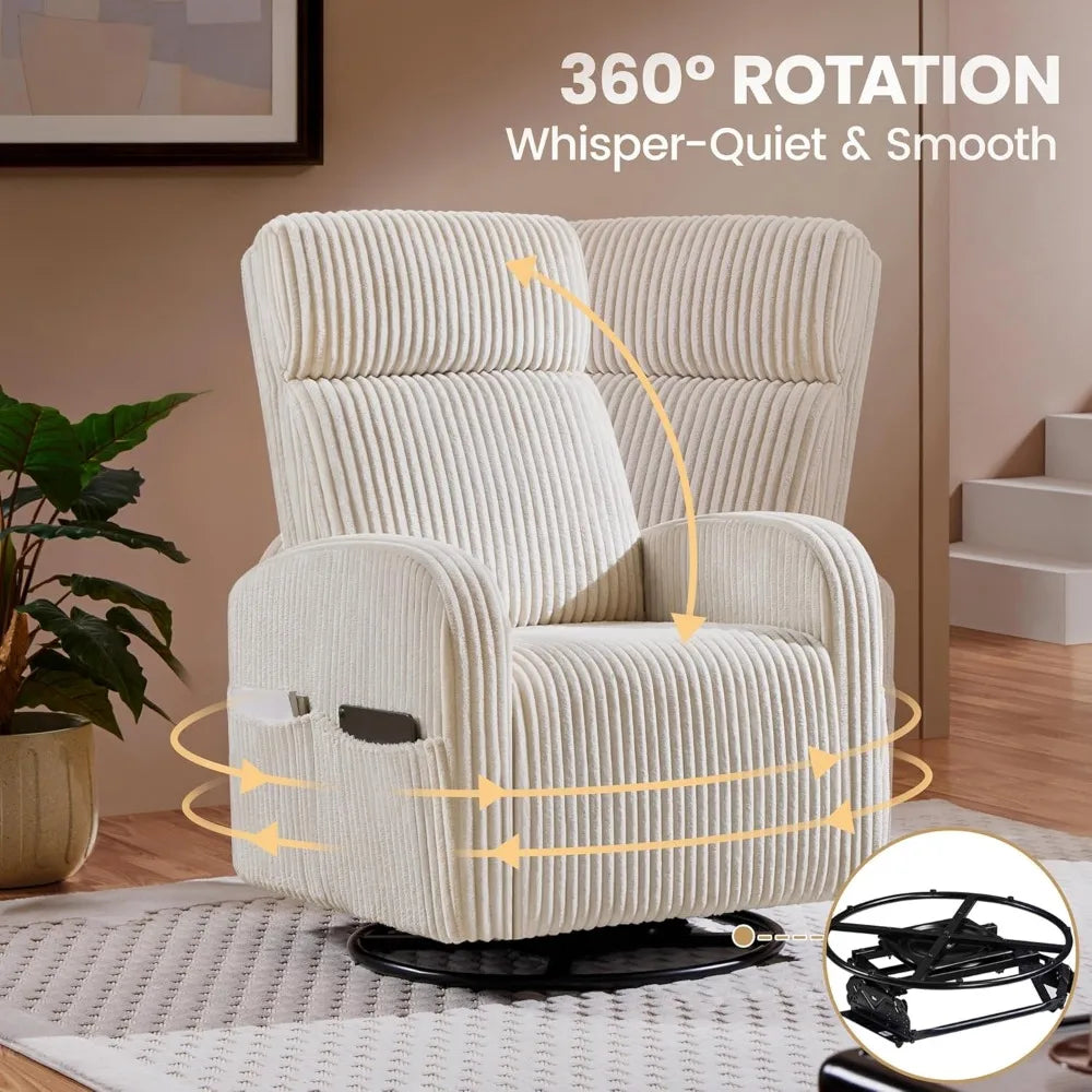 360 Degree Swivel Glider Chair for Nursery with Side Pockets and Corduroy Fabric