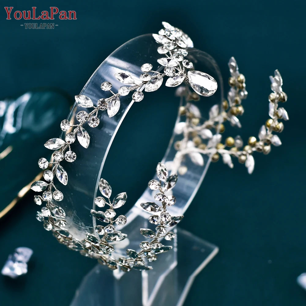 YouLaPan Bride Forehead Rhinestone Headband for Weddings
