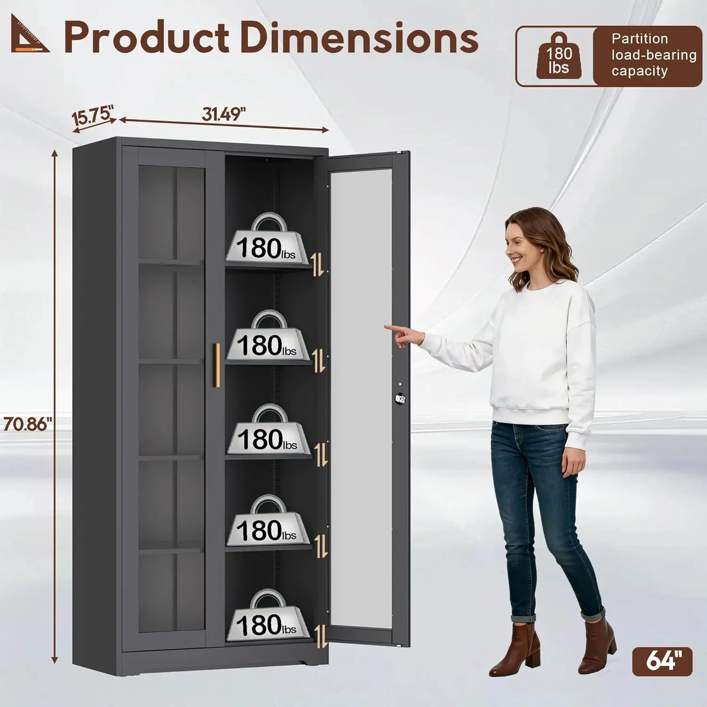 ZHILU Lockable Glass Display Cabinet With Adjustable Shelves