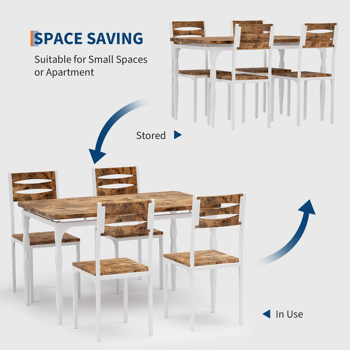HiMISS Modern 5 Piece Metal Dining Table With Spiral