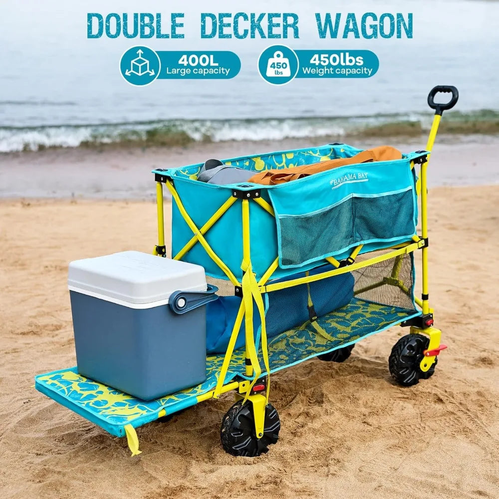 Folding Beach Wagon With Brakes 450 Lbs Heavy Duty