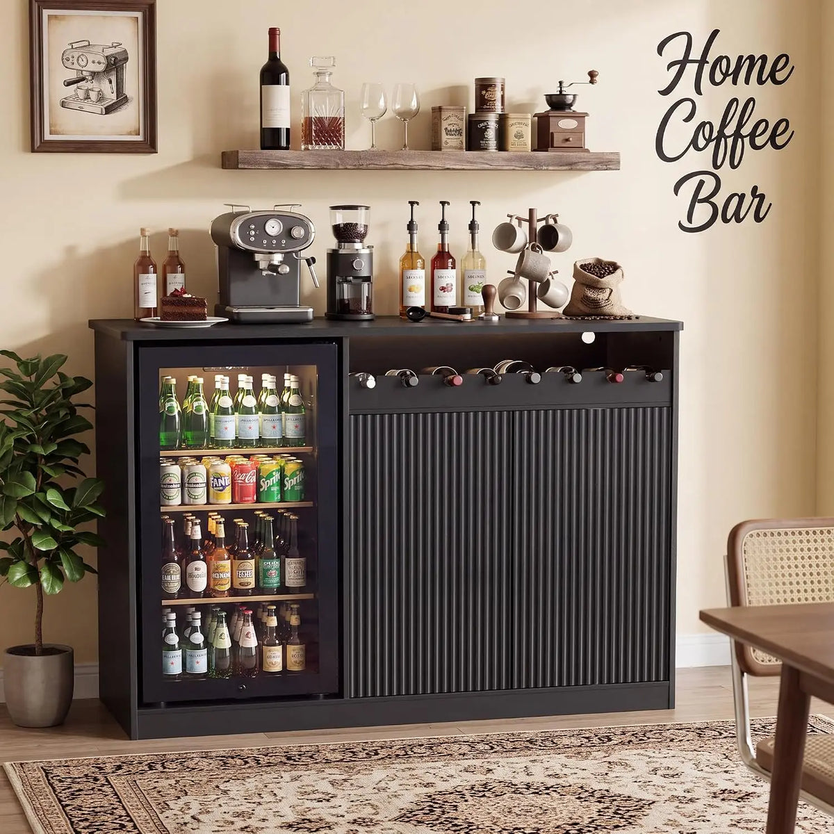 XIUWO Coffee Bar Cabinet With Fridge And Wine Rack