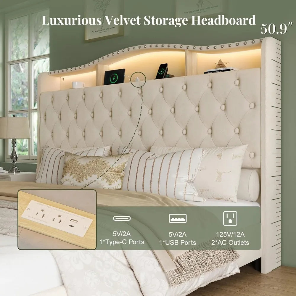 TIFICY Belffin Bed Frame And Headboard With Storage