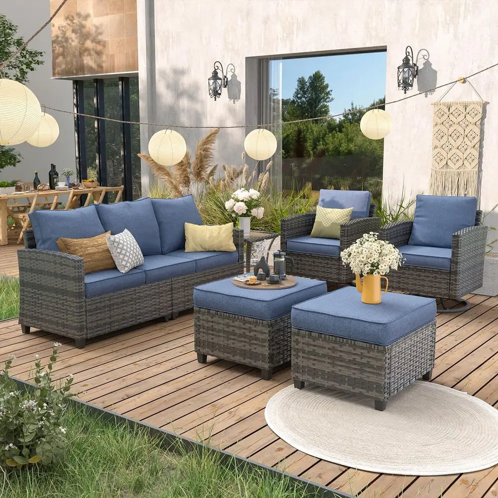 Patio Furniture Set Sectional Sofa With Swivel Rocking Chair