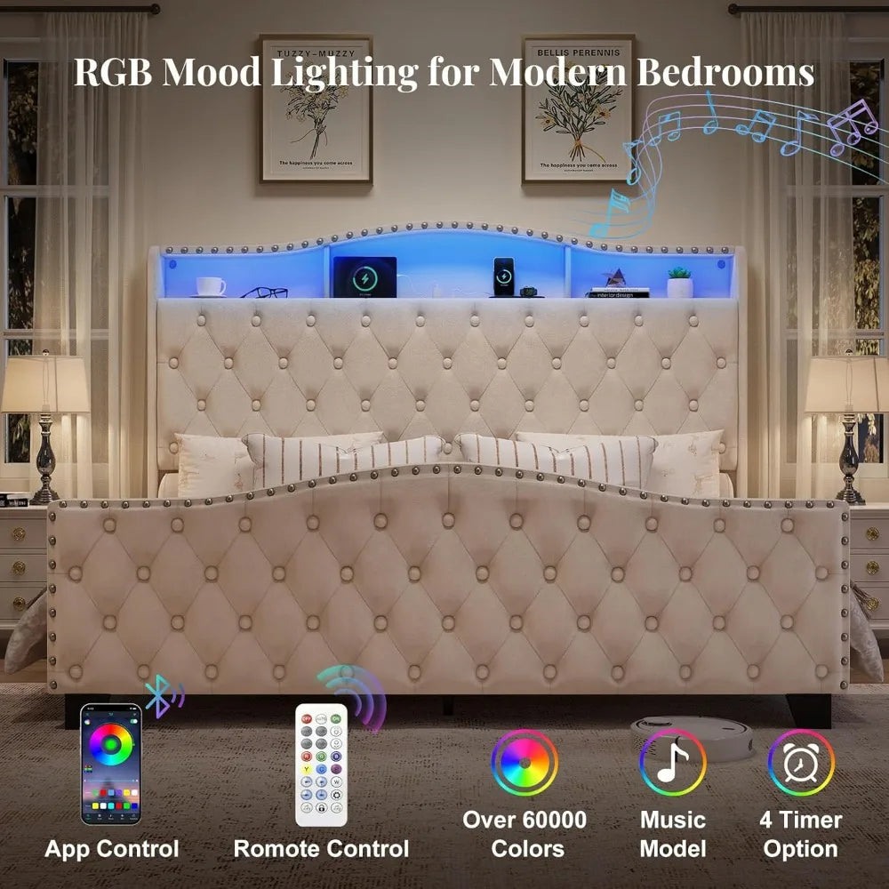 TIFICY Belffin Bed Frame And Headboard With Storage