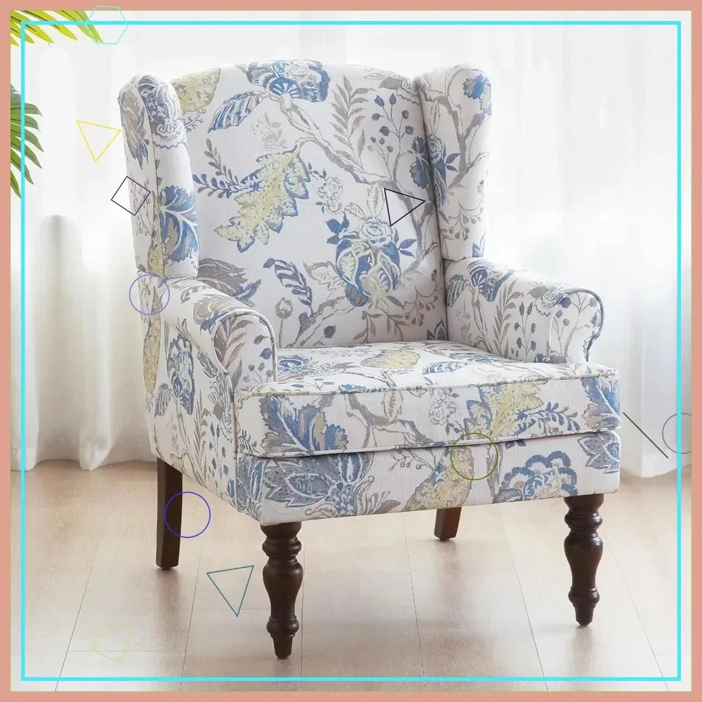 Wingback Accent Chair Linen Upholstered High Back Armchair
