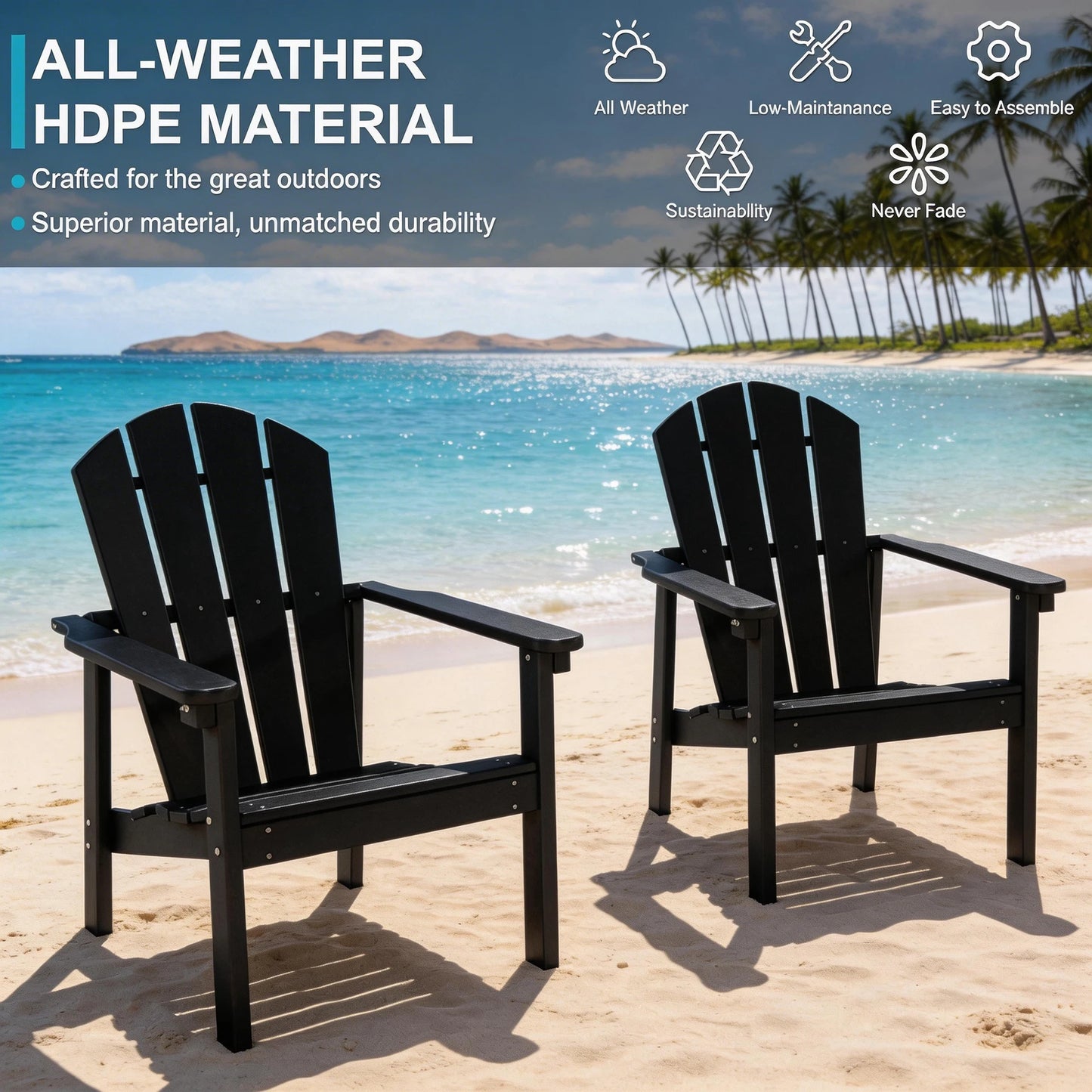 Stackable Adirondack Chairs Outdoor HDPE Plastic 4pcs