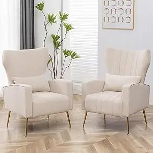 Byellow Velvet Wingback Chairs Set For Living Room