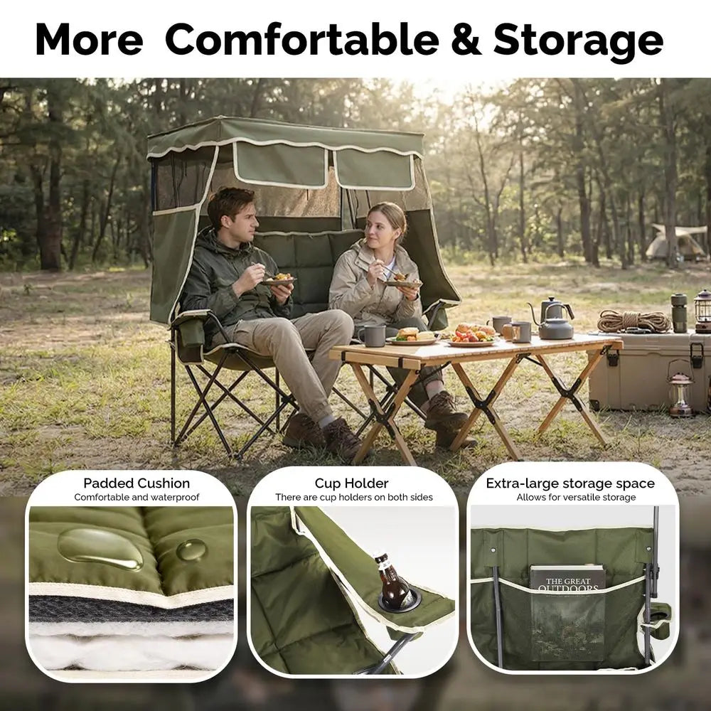 Double Camping Chair With Canopy For Outdoor Use Portable