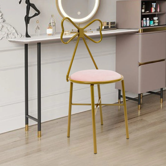 Luxury Minimalist Makeup Vanity Stool with Velvet Cushion in Deep Pink