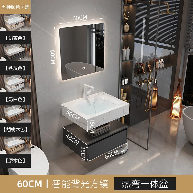 Solid Wood Vintage Bathroom Cabinet with Mirror and Integrated Basin