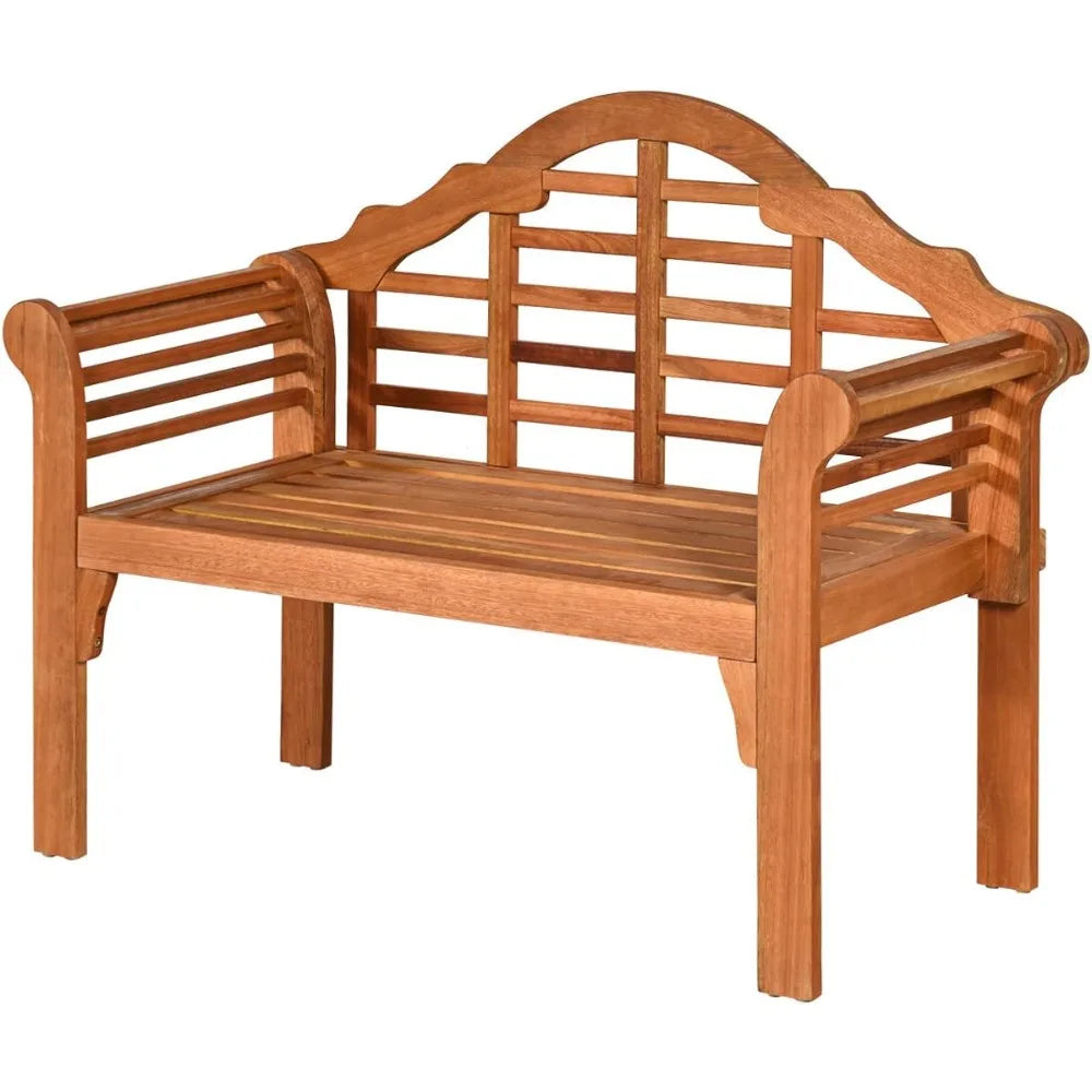 Outdoor Eucalyptus Wood Bench Foldable 2 Person Garden Loveseat